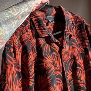 Forever 21 large floral red and black button down tshirt